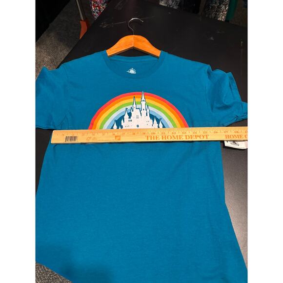 NWT Disney Teal Cinderella Castle Rainbow Tee Shirt Size Small Pride - Picture 6 of 6